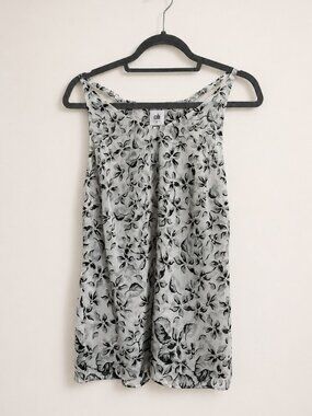 Cabi Black Gray Floral Sleeveless Blouse Size S